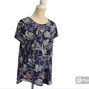 New Cupio Blue Floral pattern short sleeves Size XL Top Blouse